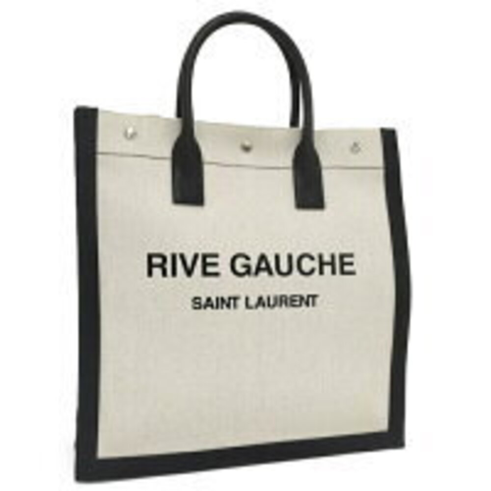 Saint Laurent North South Cabas Rive Gauche Tote Bag Canvas Beige Black